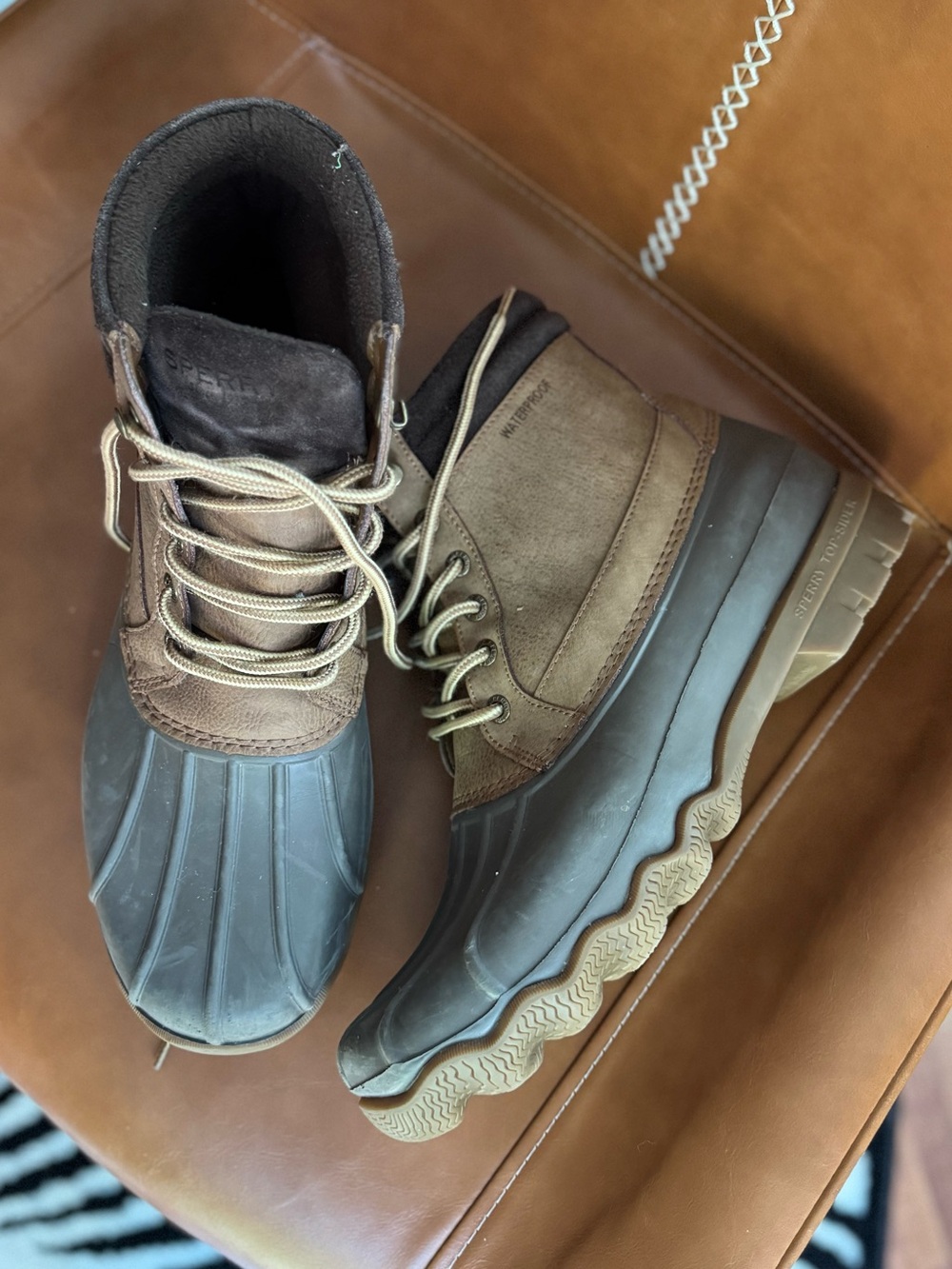 Men’s Sperry Brewster Brown Waterproof Duck Boots with Tan Laces size 9 like new